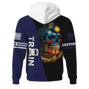 Railspirit Personalized CSX Transportation Railroad Hoodie Train Skull American Flag Zip Up Hoodie All Over Print