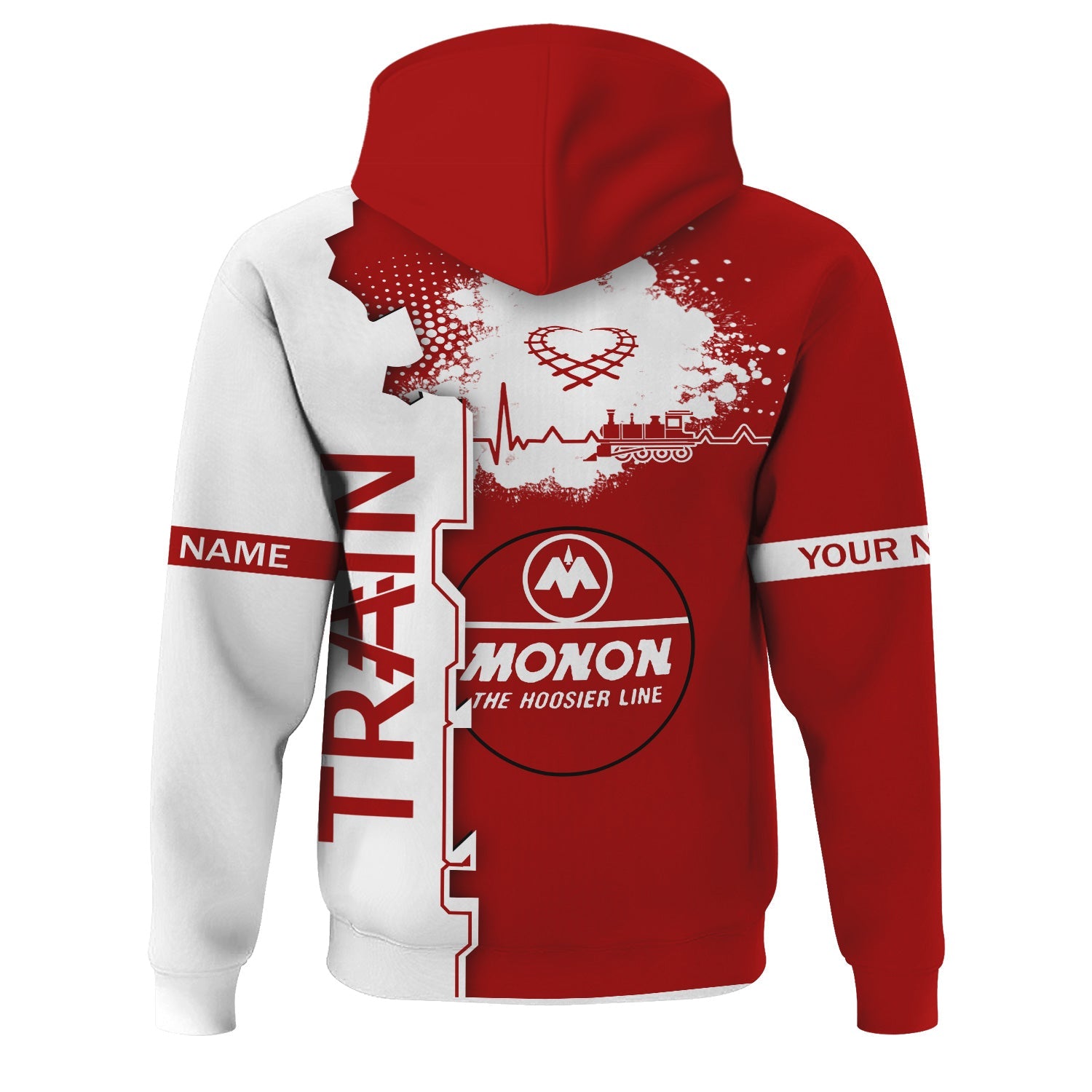 Railspirit Personalized Monon Railroad Hoodie Engine Heartbeat and Track Love Style Zip Up Hoodie Gift Idea For Train Lovers