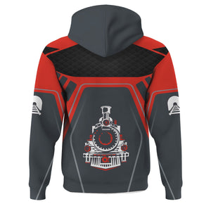 Railspirit Personalized Canadian National Railroad Hoodie Steam Locomotive Engine Graphic Train Zip Up Hoodie All Over Print