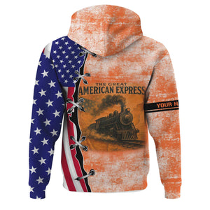 Railspirit Personalized Wheeling And Lake Erie Railroad Hoodie Retro American Express Train With USA Flag Zip Up Hoodie
