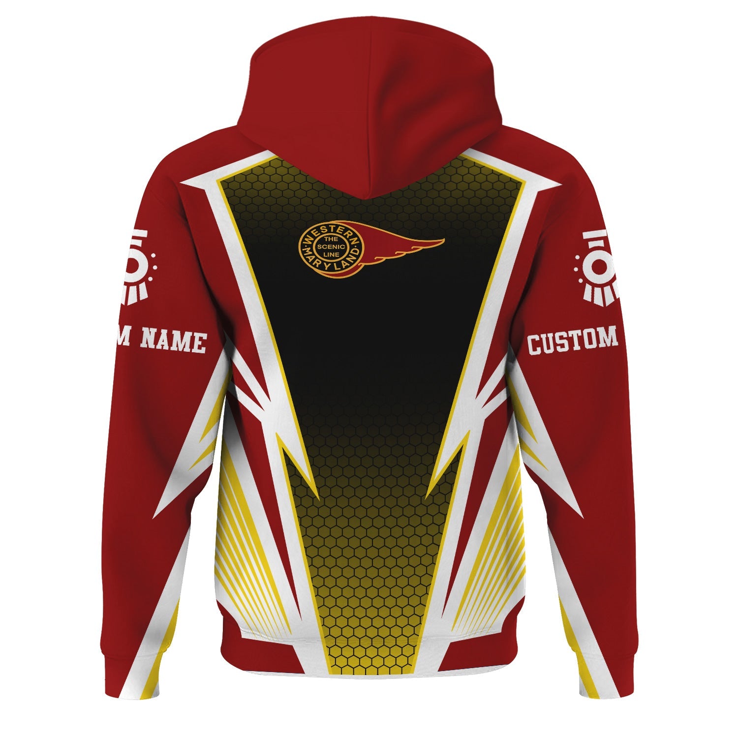 Railspirit Personalized Western Maryland Railway Hoodie Lightning Graphic Style Zip Up Hoodie Gift Idea For Train Lover