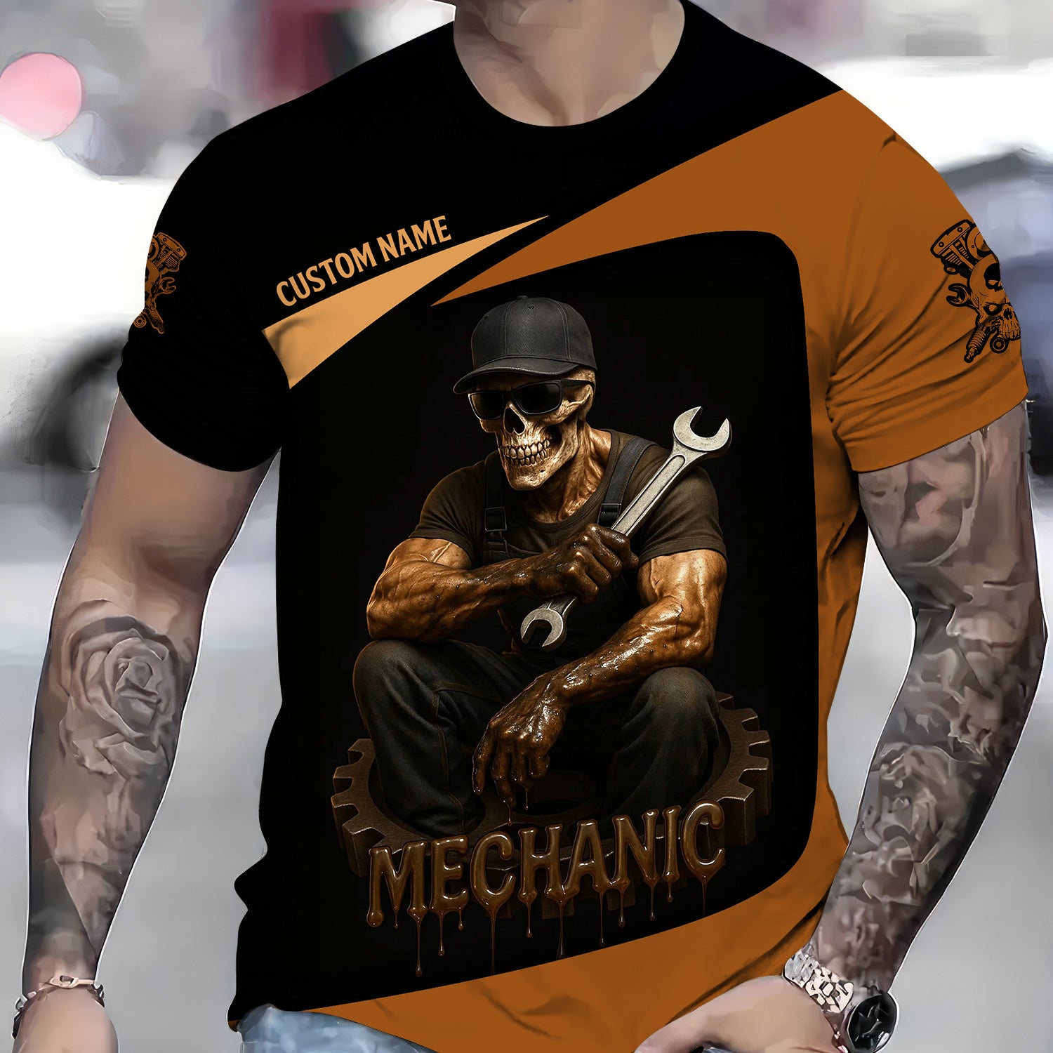 Personalized Mechanic Shirt, Oil Splatters You Mean Man Glitter, Skull Mechanic Design, Gift For Men
