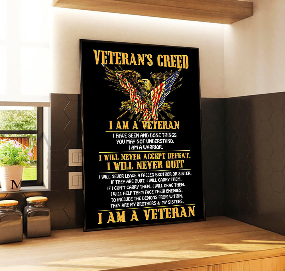 Veterans Creed I Am A Veteran American Veteran Canvas Ideas, Canvas Hanging Prints, Gift Idea Framed Prints, Canvas