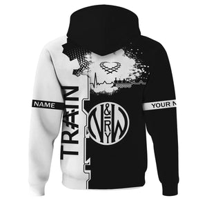 Railspirit Personalized Norfolk and Western Railway Hoodie Engine Heartbeat and Track Love Style N&W Zip Up Hoodie Gift Idea For Train Lovers