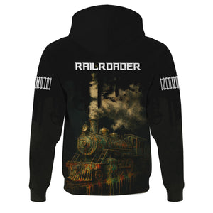 Railspirit Personalized Norfolk and Western Railway Hoodie Vintage Train Art Style N&W Zip Up Hoodie For Locomotive Fans