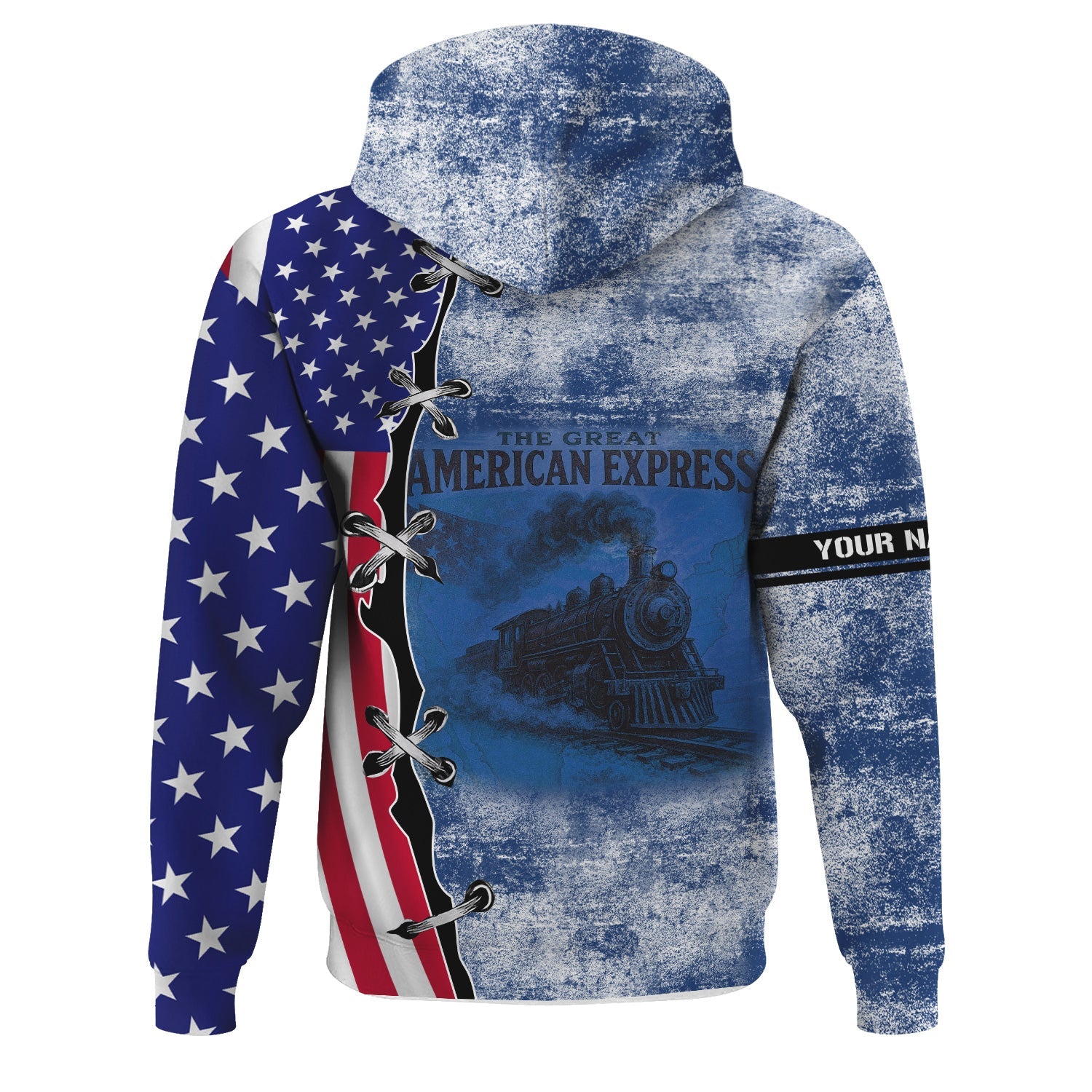Railspirit Personalized Duluth, Winnipeg and Pacific Railway Hoodie Retro American Express Train With USA Flag Zip Up Hoodie