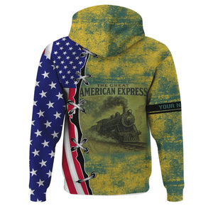 Railspirit Personalized Southern Railway U.S Hoodie Retro American Express Train With USA Flag SOU Zip Up Hoodie
