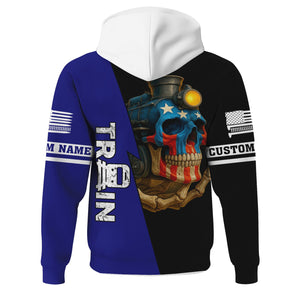 Railspirit Personalized Santa Fe Railway Hoodie Train Skull American Flag Atchison, Topeka and Santa Fe Railway Zip Up Hoodie