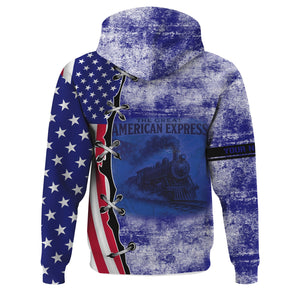 Railspirit Personalized Santa Fe Railway Hoodie Retro American Express Train With USA Flag Atchison, Topeka and Santa Fe Railway Zip Up Hoodie