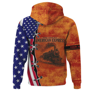 Railspirit Personalized Chicago South Shore and South Bend Railroad Hoodie Retro American Express Train With USA Flag Zip Up Hoodie