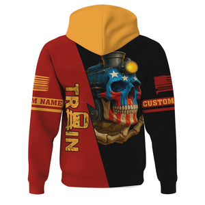 Railspirit Personalized Chicago South Shore and South Bend Railroad Hoodie Train Skull American Flag Zip Up Hoodie All Over Print