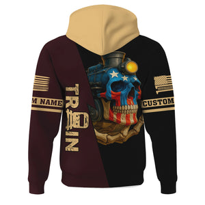 Railspirit Personalized London, Midland and Scottish Railway Hoodie Train Skull American Flag Zip Up Hoodie All Over Print
