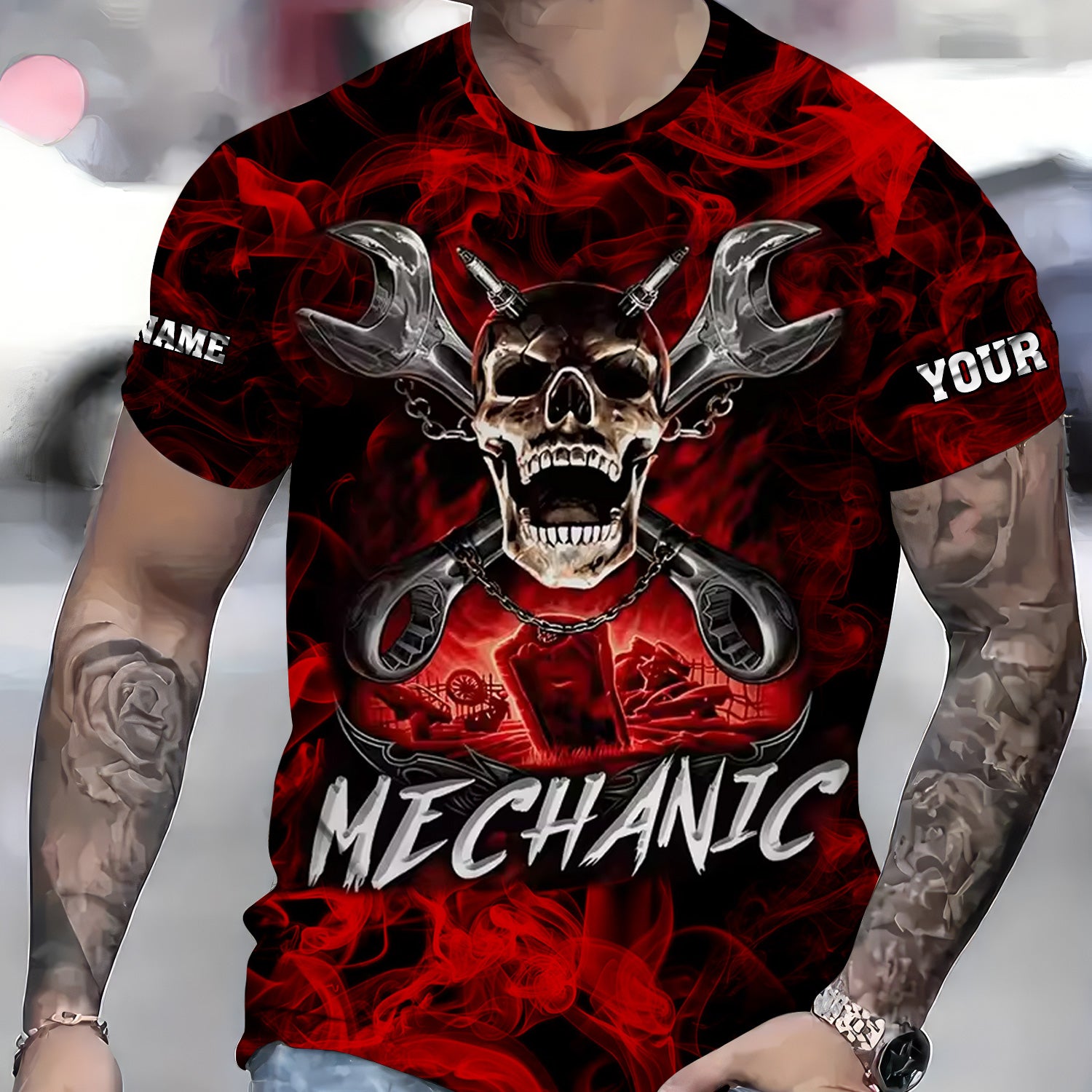Custom Name Skull Wrench Cross Mechanic Shirt Smoking Style Printed Jacket Hoodie All Over Print