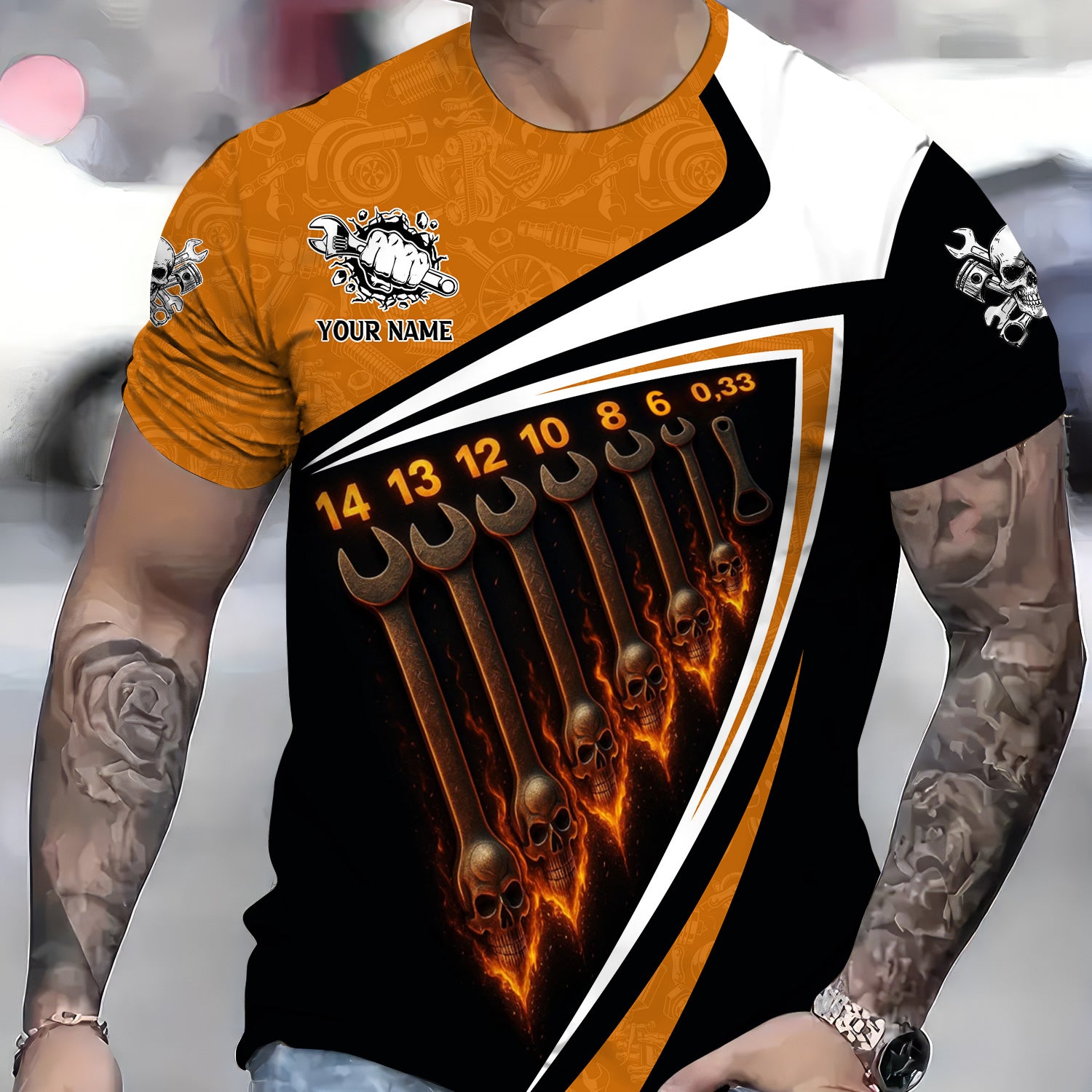 Personalized Mechanic Shirt, Sizes of Wrenches, Skull Wrench Design, Gift For Men