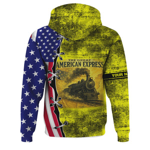 Railspirit Personalized Iowa Interstate Railroad Hoodie Retro American Express Train With USA Flag IAIS Zip Up Hoodie