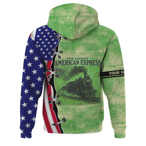 Railspirit Personalized Virginia & Truckee Railroad Hoodie Retro American Express Train With USA Flag Zip Up Hoodie