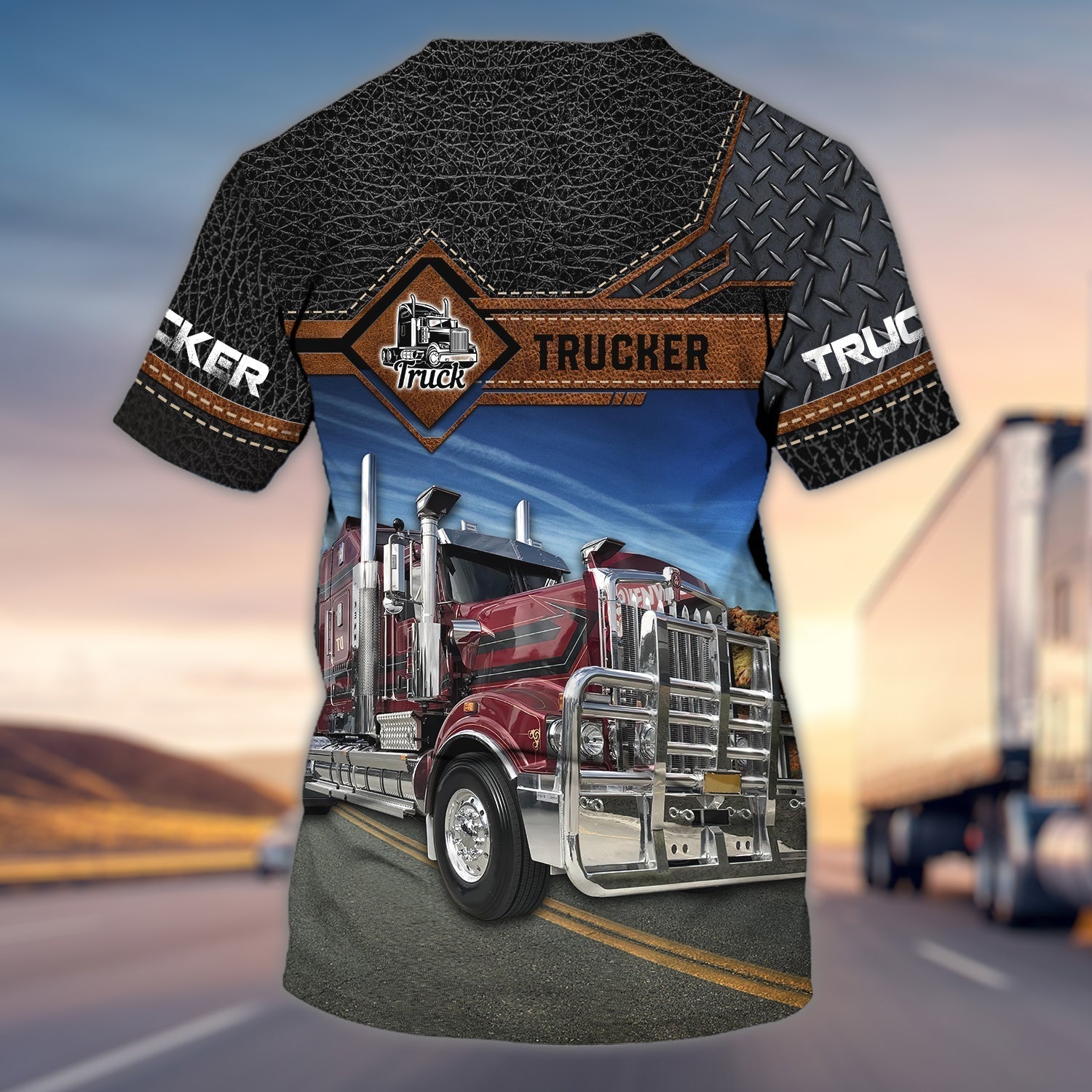 Personalized 3D Truck On Shirt, Leather Pattern Trucker Uniform Shirts, Gifts For Truck Drivers