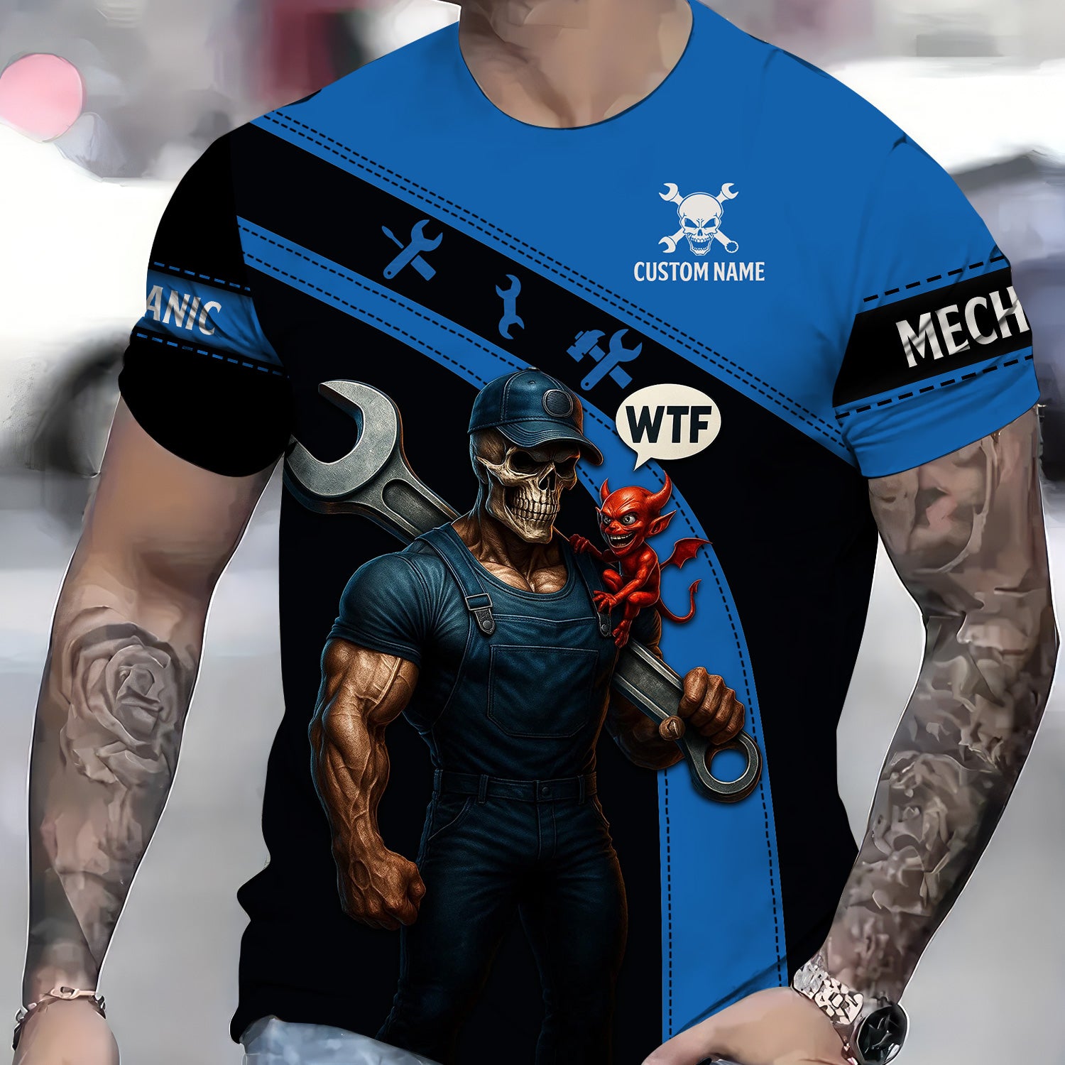 Personalized Mechanic Shirt, Even The Devil On My Shoulder Somtimes Whispers WTF Are You Up To Now, Gift For Men