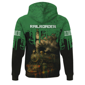 Railspirit Personalized Burlington Northern Railroad Hoodie Vintage Train Art Style Zip Up Hoodie For Locomotive Fans