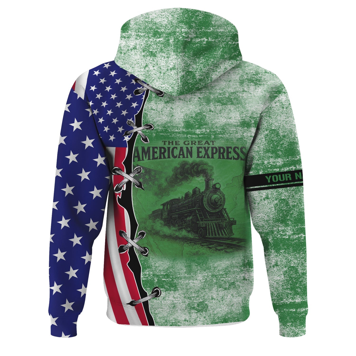 Railspirit Personalized Burlington Northern Railroad Hoodie Retro American Express Train With USA Flag Zip Up Hoodie