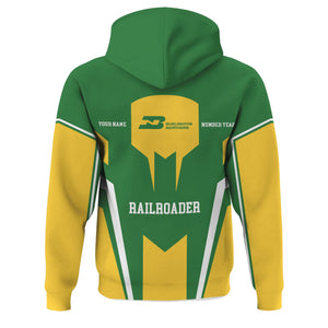 Railspirit Personalized Burlington Northern Railroad Hoodie Custom Year Railroader Zip Up Hoodie Gift Idea For Train Lover