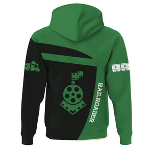 Railspirit Personalized Burlington Northern Railroad Hoodie All Aboard Steam Train Movie Projector Style Zip Up Hoodie