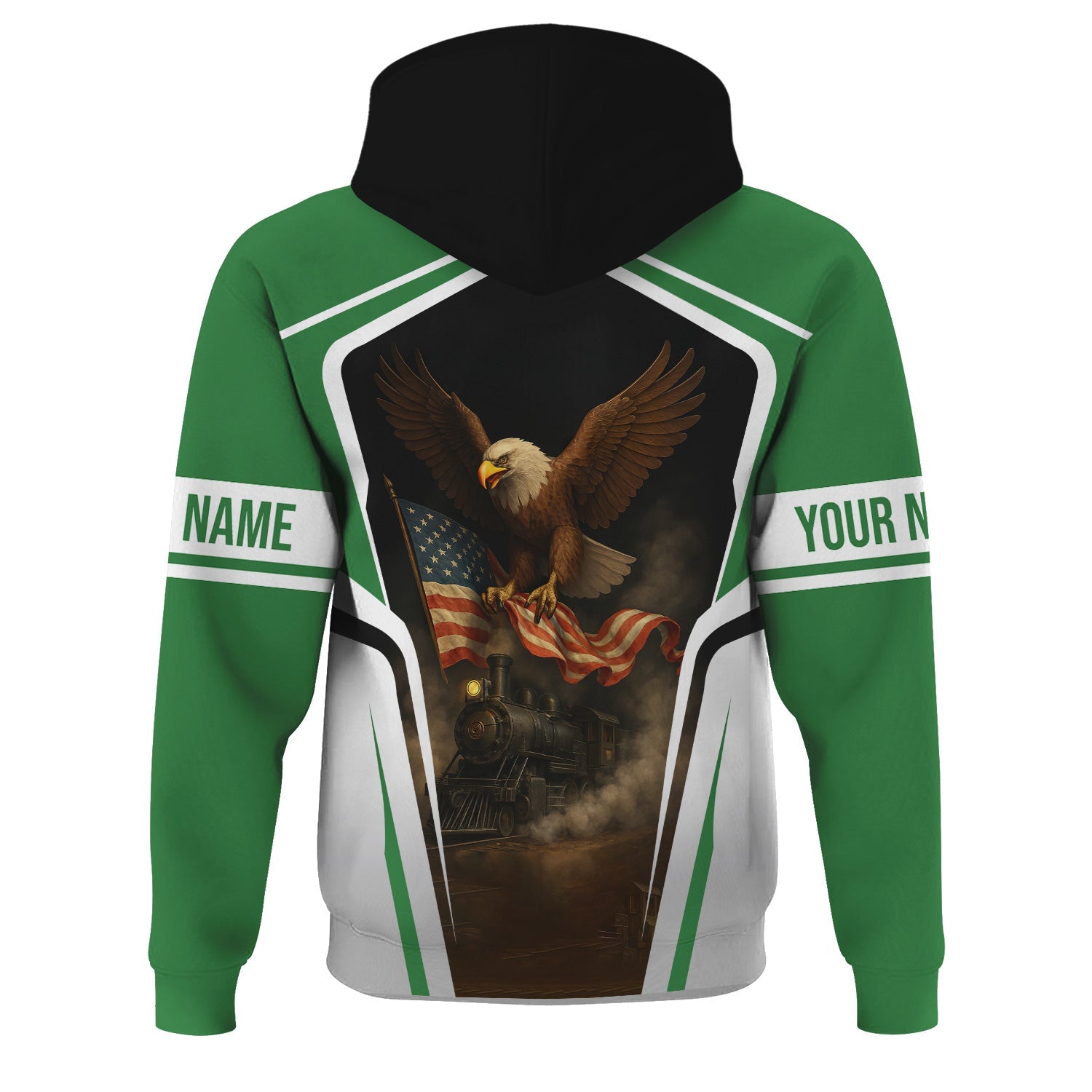 Railspirit Personalized Burlington Northern Railroad Hoodie American Eagle Vintage Train Zip Up Hoodie