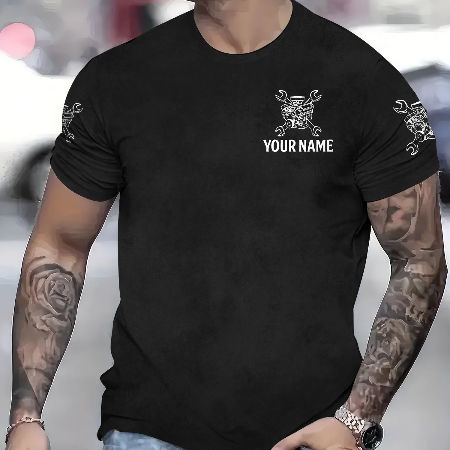 Personalized Mechanic Shirt, Funny Engine Block Graphic Tee with Custom Name for Auto Repair Garage Technician Car Enthusiast Gift