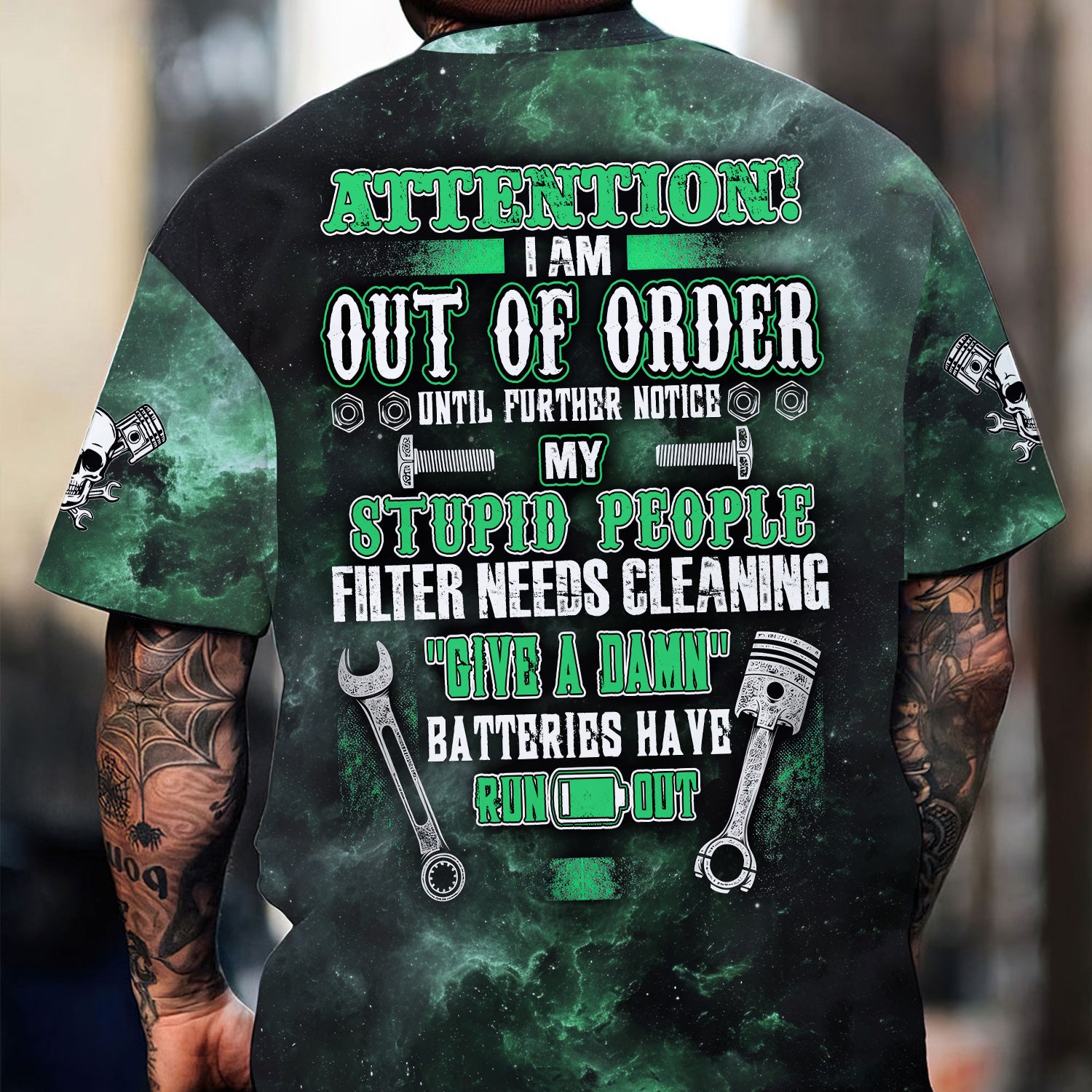 Attention Out of Order Funny Mechanic Shirt, Stupid People Cleaner Quote Graphic Shirt, Gift for Auto Enthusiasts & Mechanics