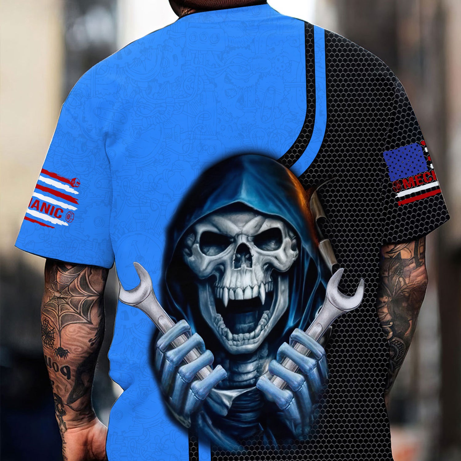 Mechanic Skull Shirt with Wrenches, Cool Automotive Apparel for Car Lovers, Gift for Mechanics & DIY Enthusiasts