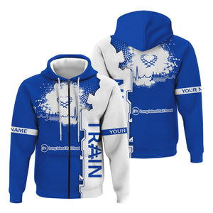 Railspirit Personalized Long Island Railroad Hoodie Engine Heartbeat and Track Love Style Zip Up Hoodie Gift Idea For Train Lovers