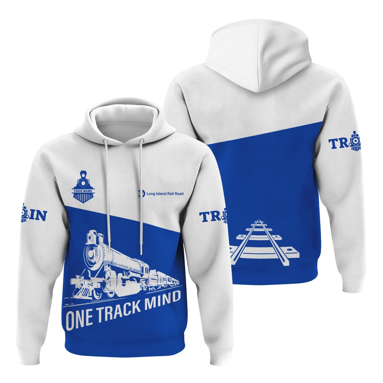 Railspirit Custom Name Long Island Railroad Hoodie One Track Mind Printed Zip Hoodie