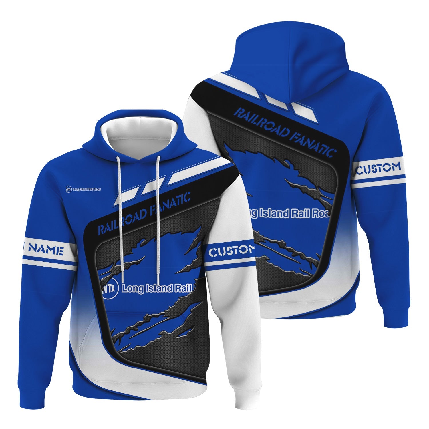 Railspirit Personalized Long Island Railroad Hoodie Ripped Texture Style Train Zip Up Hoodie For Railroad Fanatic