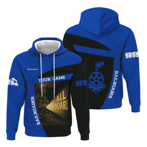 Railspirit Personalized Long Island Railroad Hoodie All Aboard Steam Train Movie Projector Style Zip Up Hoodie
