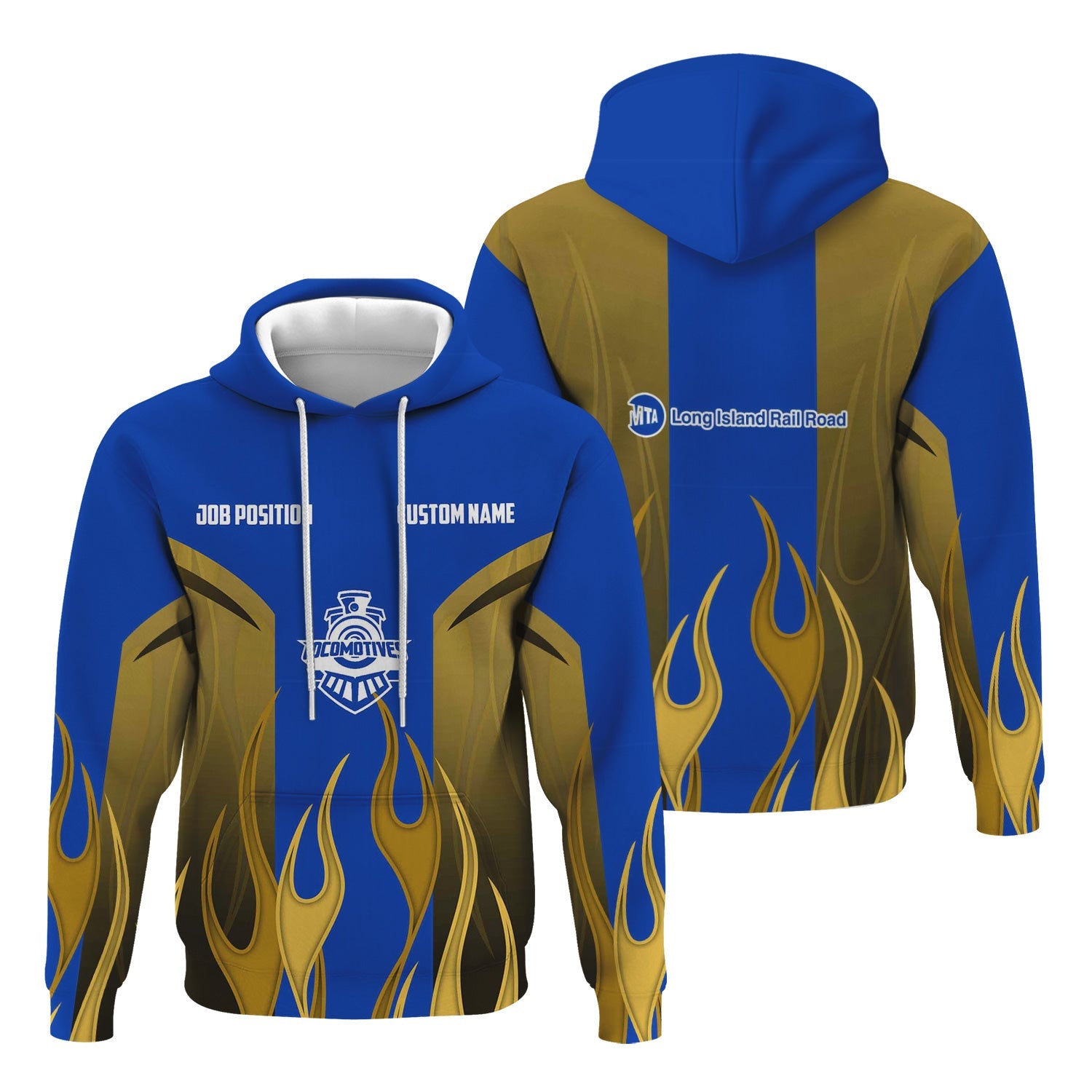 Railspirit Custom Name and Job Title Long Island Railroad Hoodie Flame Graphic Train Zip Up Hoodie