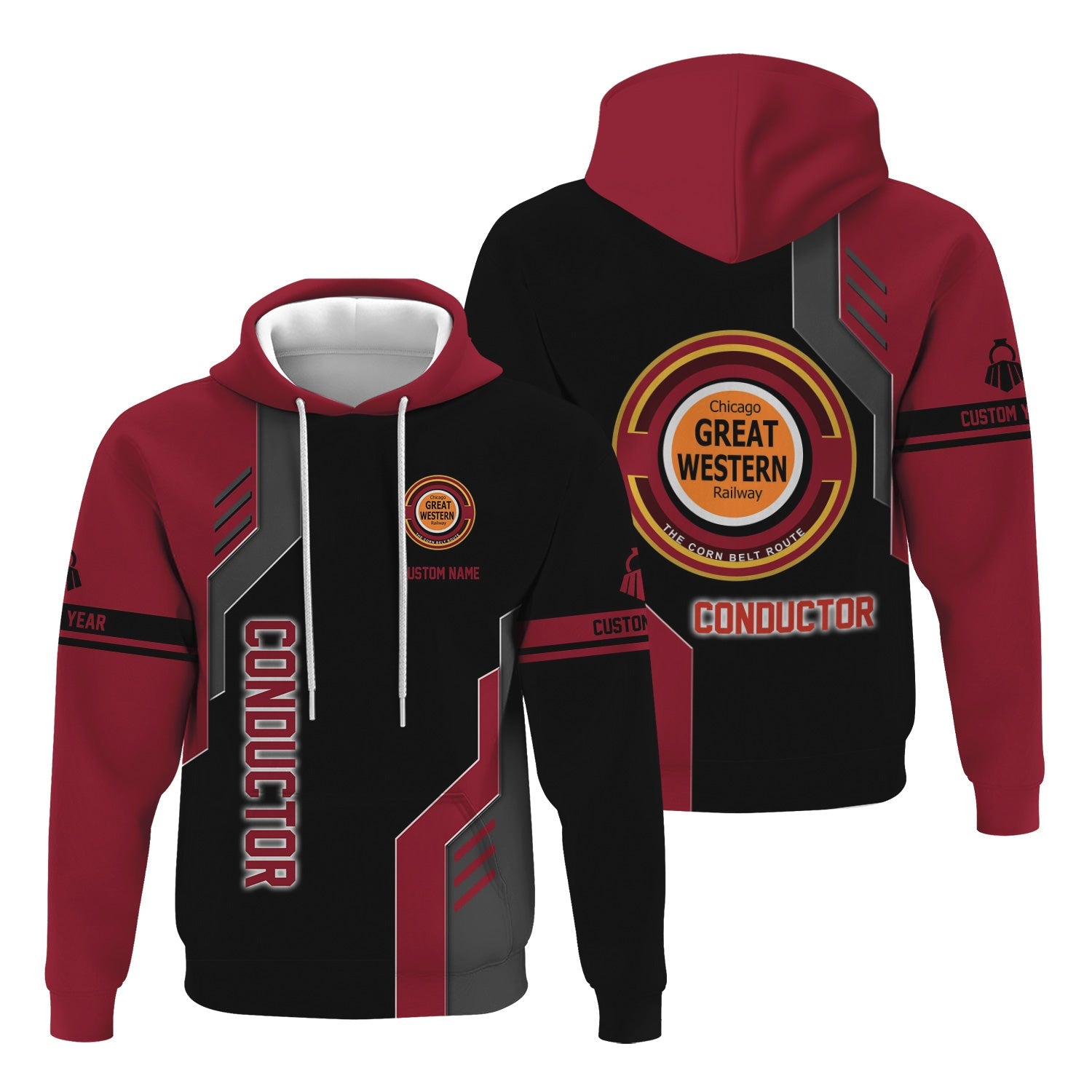 Railspirit Personalized Chicago Great Western Railroad Hoodie Unique Railway Style with Custom Job Train Zip Up Hoodie