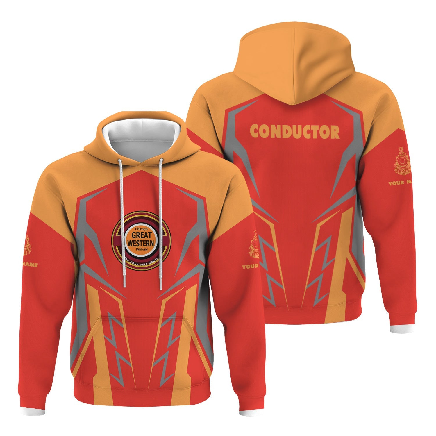 Railspirit Personalized Chicago Great Western Railroad Hoodie Futuristic Design with Custom Job Train Zip Up Hoodie