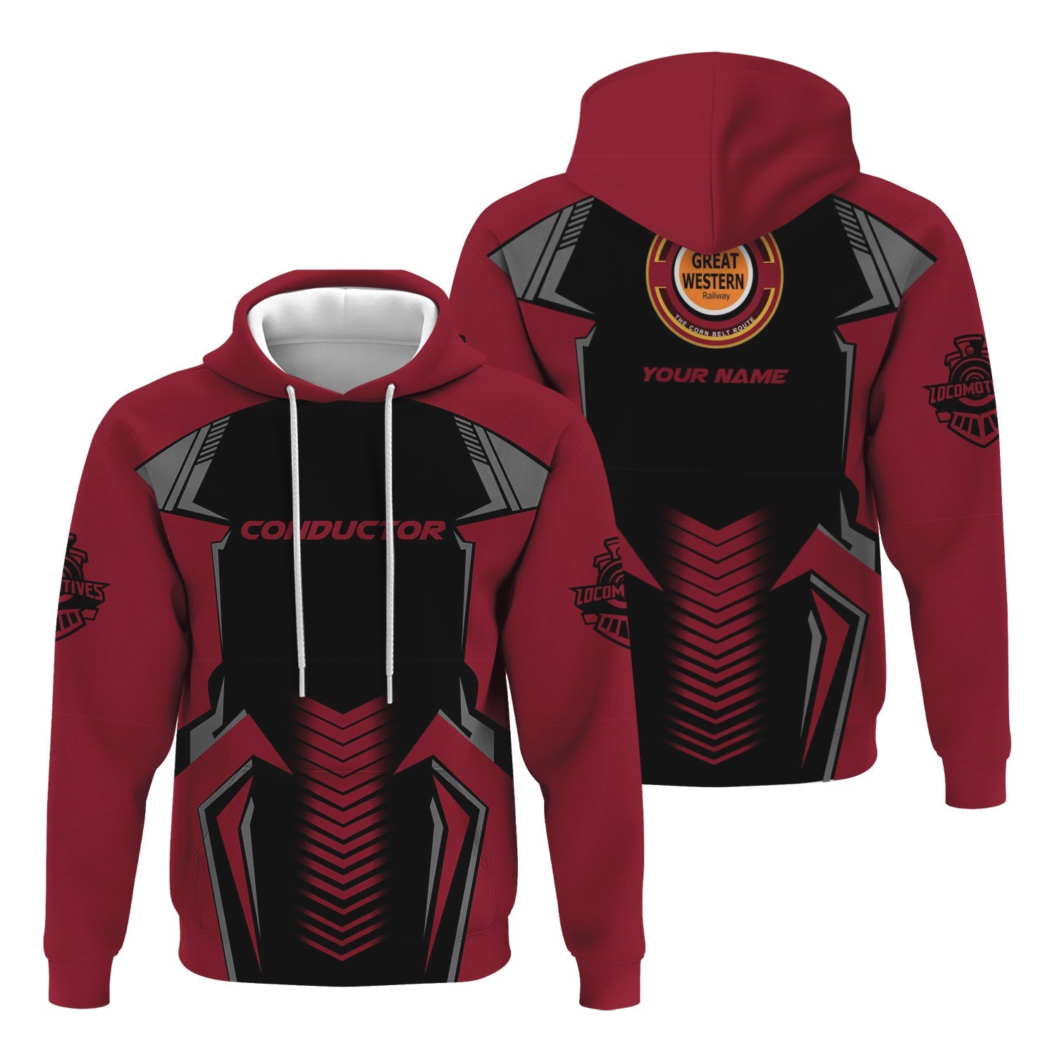 Railspirit Personalized Chicago Great Western Railroad Hoodie Standout Style with Custom Position Train Zip Up Hoodie