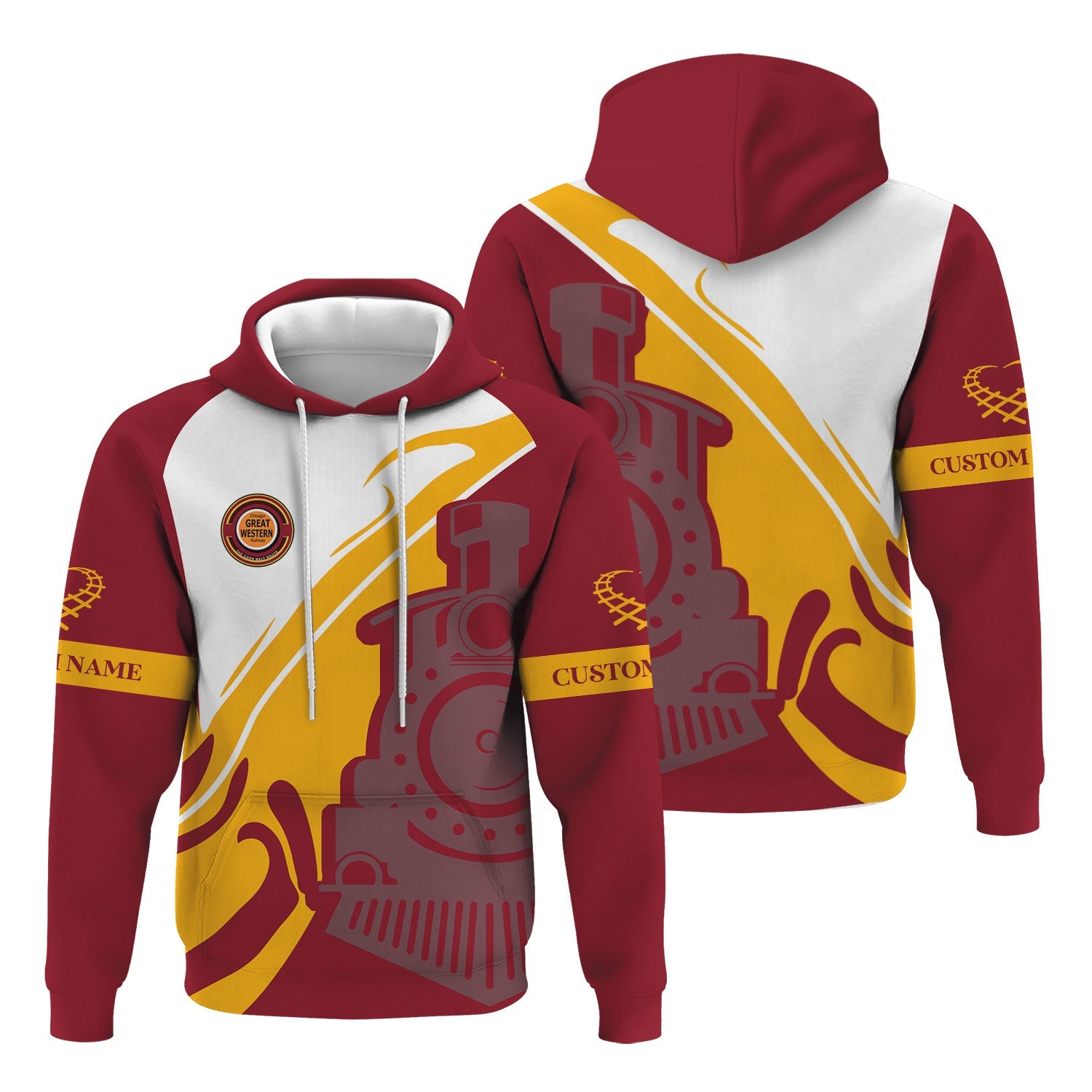 Railspirit Personalized Chicago Great Western Railroad Hoodie Flame-Inspired Style Zip Up Hoodie Gift Idea For Train Lovers