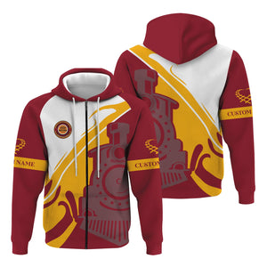 Railspirit Personalized Chicago Great Western Railroad Hoodie Flame-Inspired Style Zip Up Hoodie Gift Idea For Train Lovers