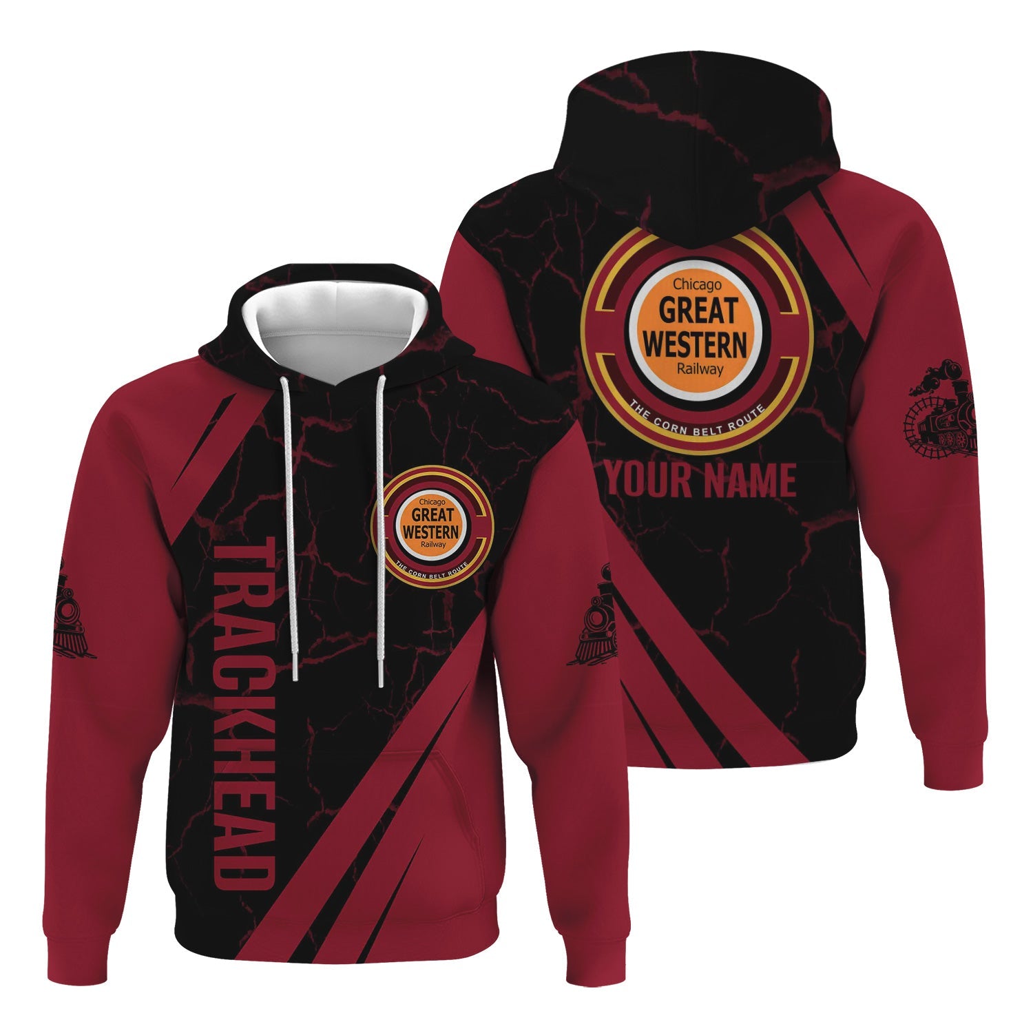 Railspirit Personalized Chicago Great Western Railroad Hoodie Crackle Texture Style Train Zip Up Hoodie For Trackhead