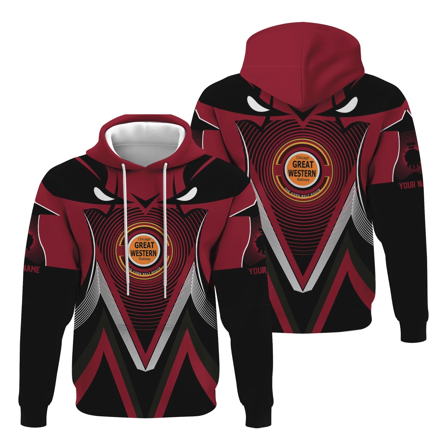 Railspirit Personalized Chicago Great Western Railroad Hoodie Vibrant Graphic Pattern Zip Up Hoodie For Train Enthusiasts