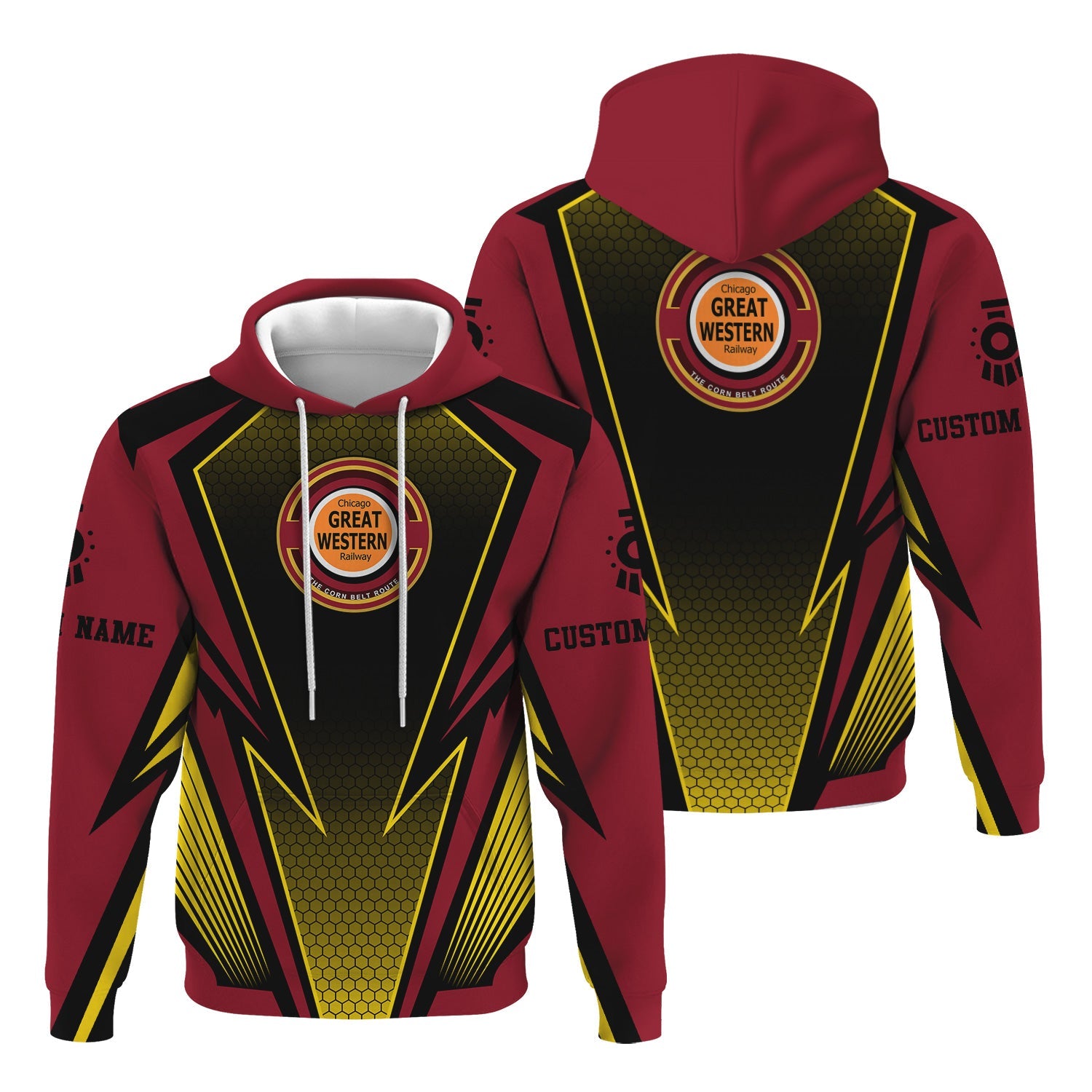 Railspirit Personalized Chicago Great Western Railroad Hoodie Lightning Graphic Style Zip Up Hoodie Gift Idea For Train Lover