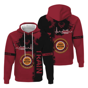 Railspirit Personalized Chicago Great Western Railroad Hoodie Engine Heartbeat and Track Love Style Zip Up Hoodie Gift Idea For Train Lovers