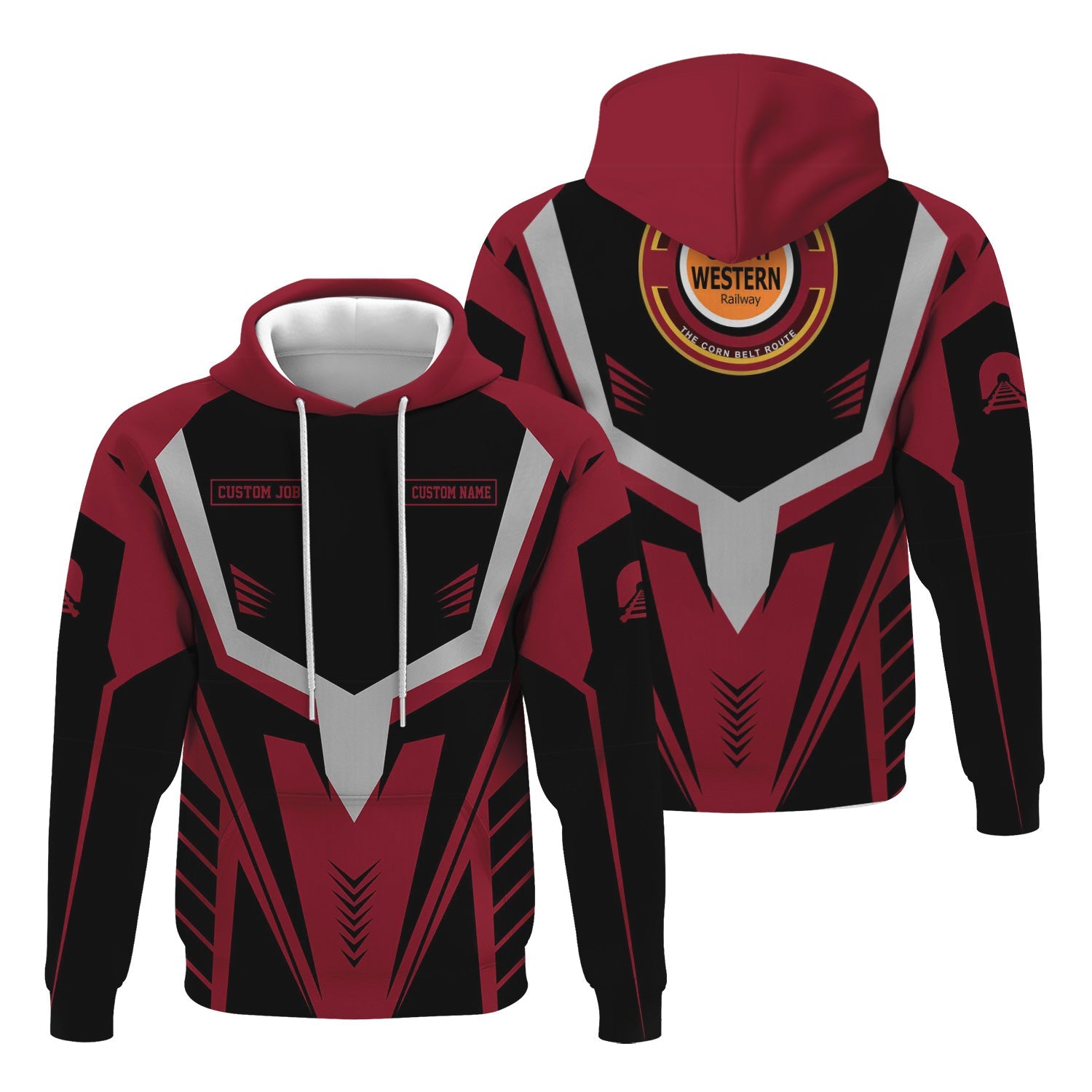 Railspirit Personalized Chicago Great Western Railroad Hoodie Workwear-Inspired with Custom Position Train Zip Up Hoodie