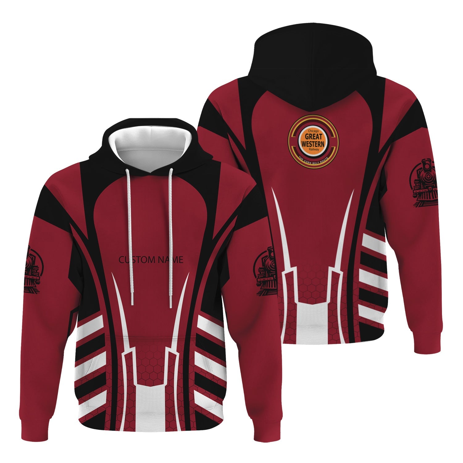 Railspirit Personalized Chicago Great Western Railroad Hoodie Striped Railroad Style Train Zip Up Hoodie All Over Print