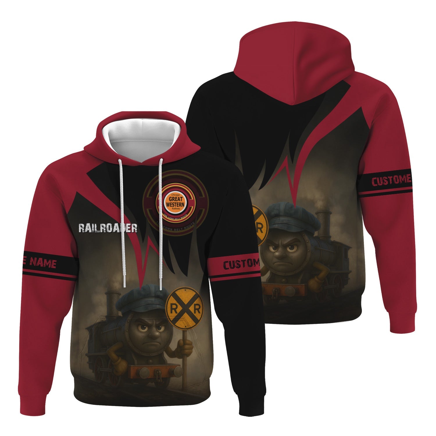 Railspirit Personalized Chicago Great Western Railroad Hoodie Angry Train Hoodie Gift Idea For Train Lover