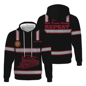 Railspirit Custom Name Chicago Great Western Railroad Hoodie Eat Train Sleep Repeat Printed Train Zip Hoodie