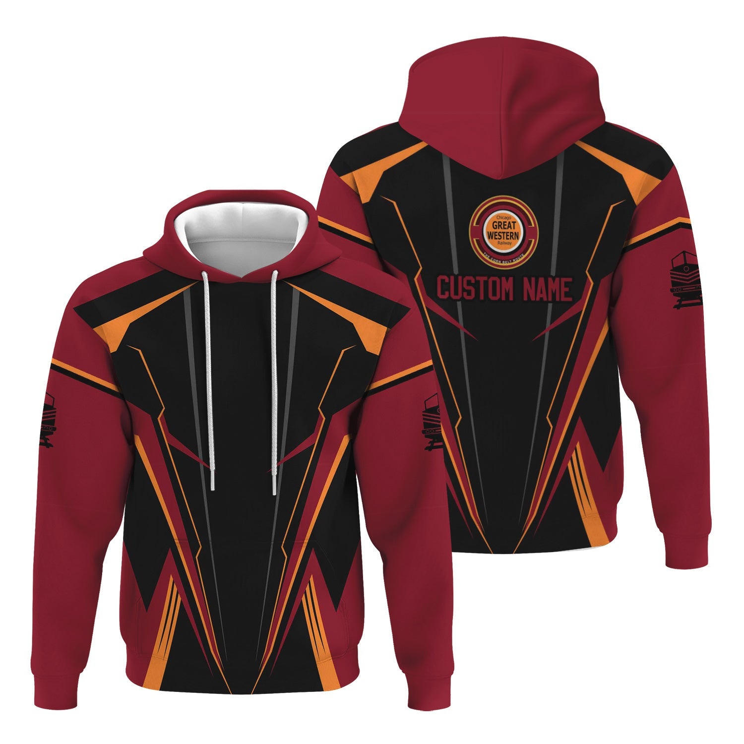 Railspirit Personalized Chicago Great Western Railroad Hoodie Lightning-Edge Design Train Zip Up Hoodie For Railroad Lovers