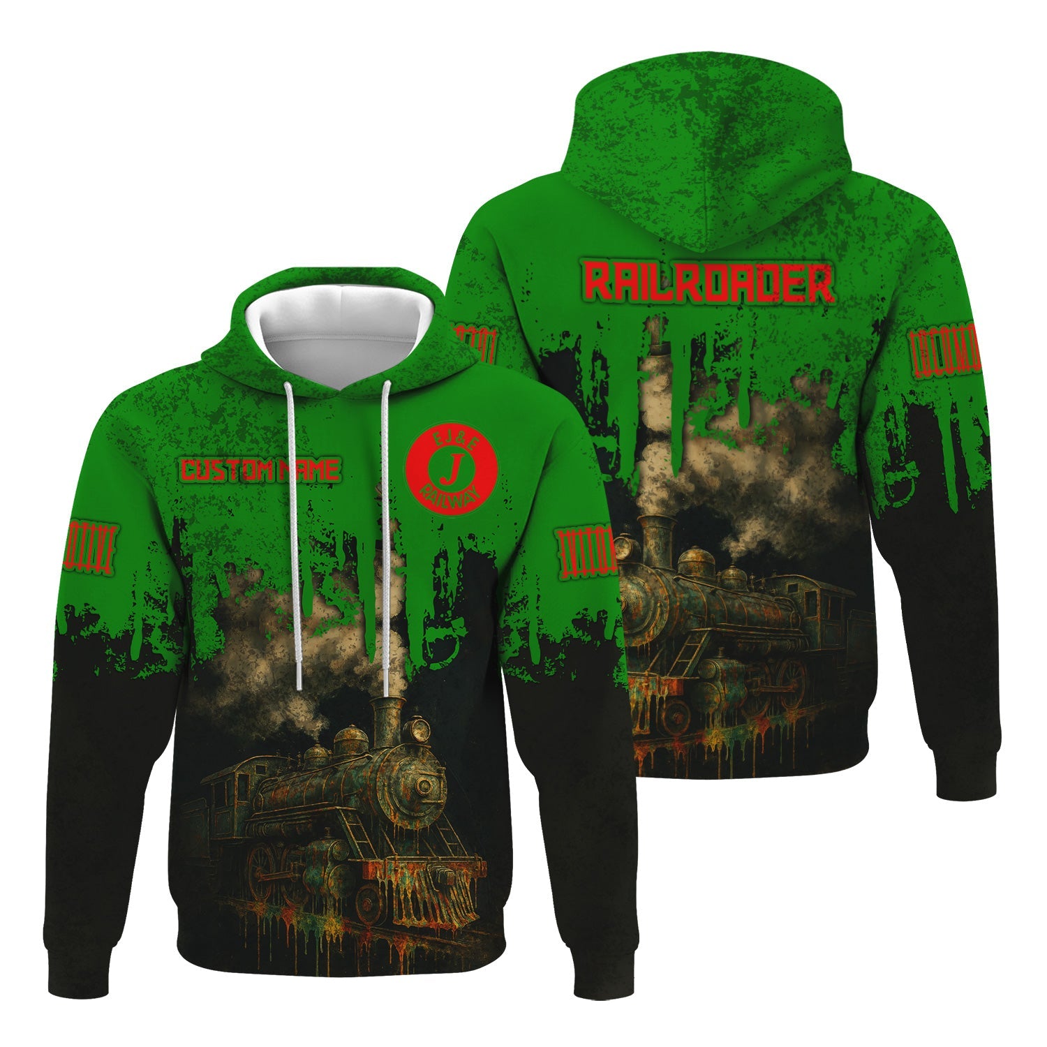 Railspirit Personalized Elgin Joliet And Eastern Railroad Hoodie Vintage Train Art Style Zip Up Hoodie For Locomotive Fans